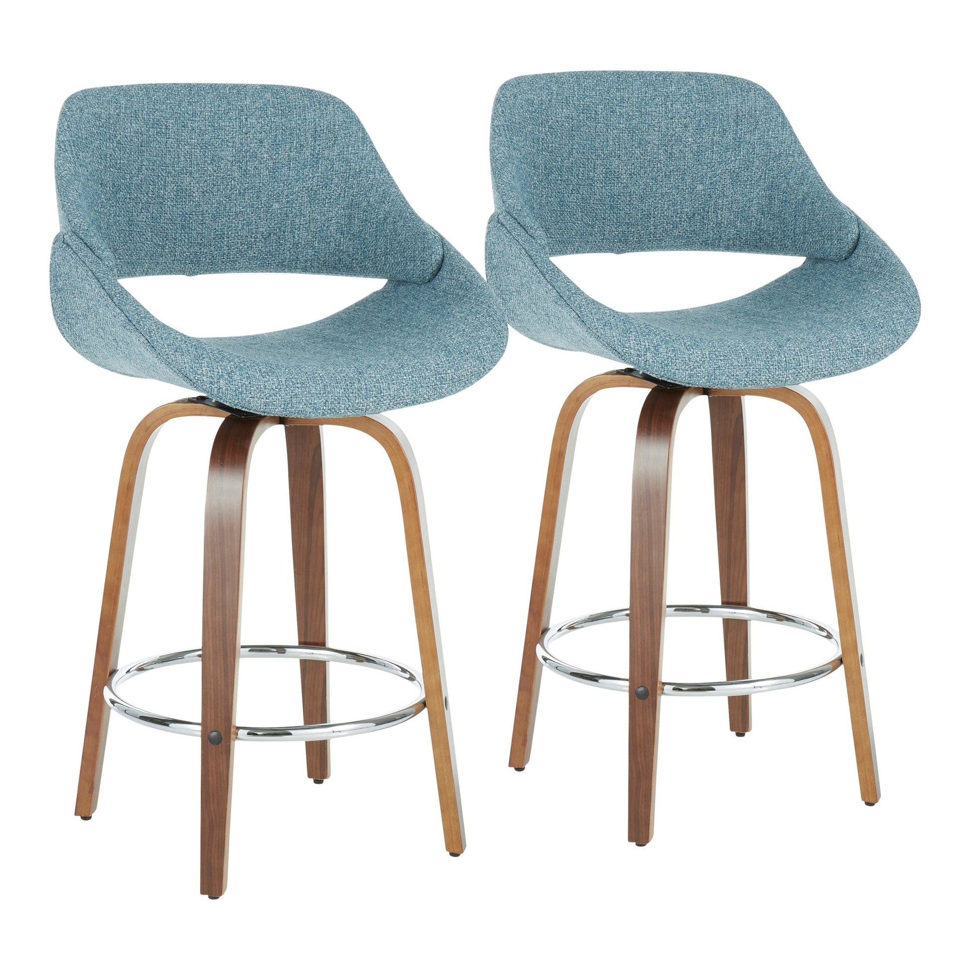 Fabrico Mid-Century Modern Counter Stool in Walnut and Blue Noise Fabric By LumiSource - Set of 2 | Counter Stools | Modishstore - 2
