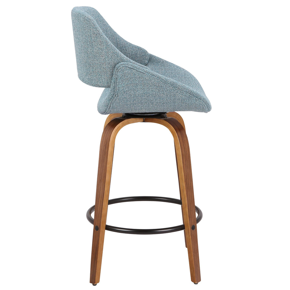 Fabrico Mid-Century Modern Counter Stool in Walnut and Blue Noise Fabric By LumiSource - Set of 2 | Counter Stools | Modishstore - 9