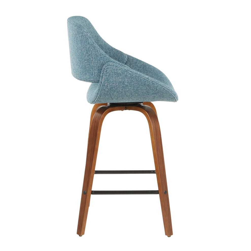 Fabrico Mid-Century Modern Counter Stool in Walnut and Blue Noise Fabric By LumiSource - Set of 2 | Counter Stools | Modishstore - 9