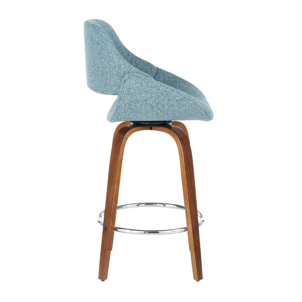 Fabrico Mid-Century Modern Counter Stool in Walnut and Blue Noise Fabric By LumiSource - Set of 2 | Counter Stools | Modishstore - 9