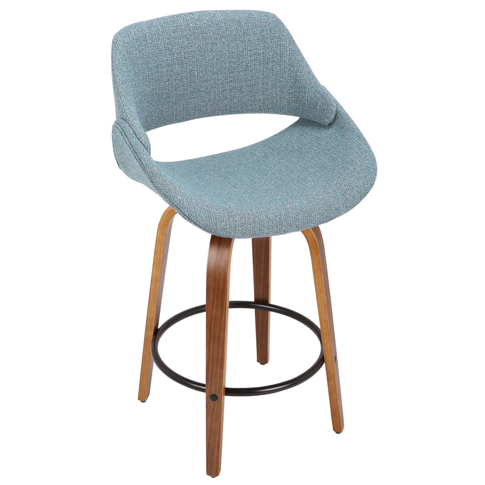 Fabrico Mid-Century Modern Counter Stool in Walnut and Blue Noise Fabric By LumiSource - Set of 2 | Counter Stools | Modishstore - 5