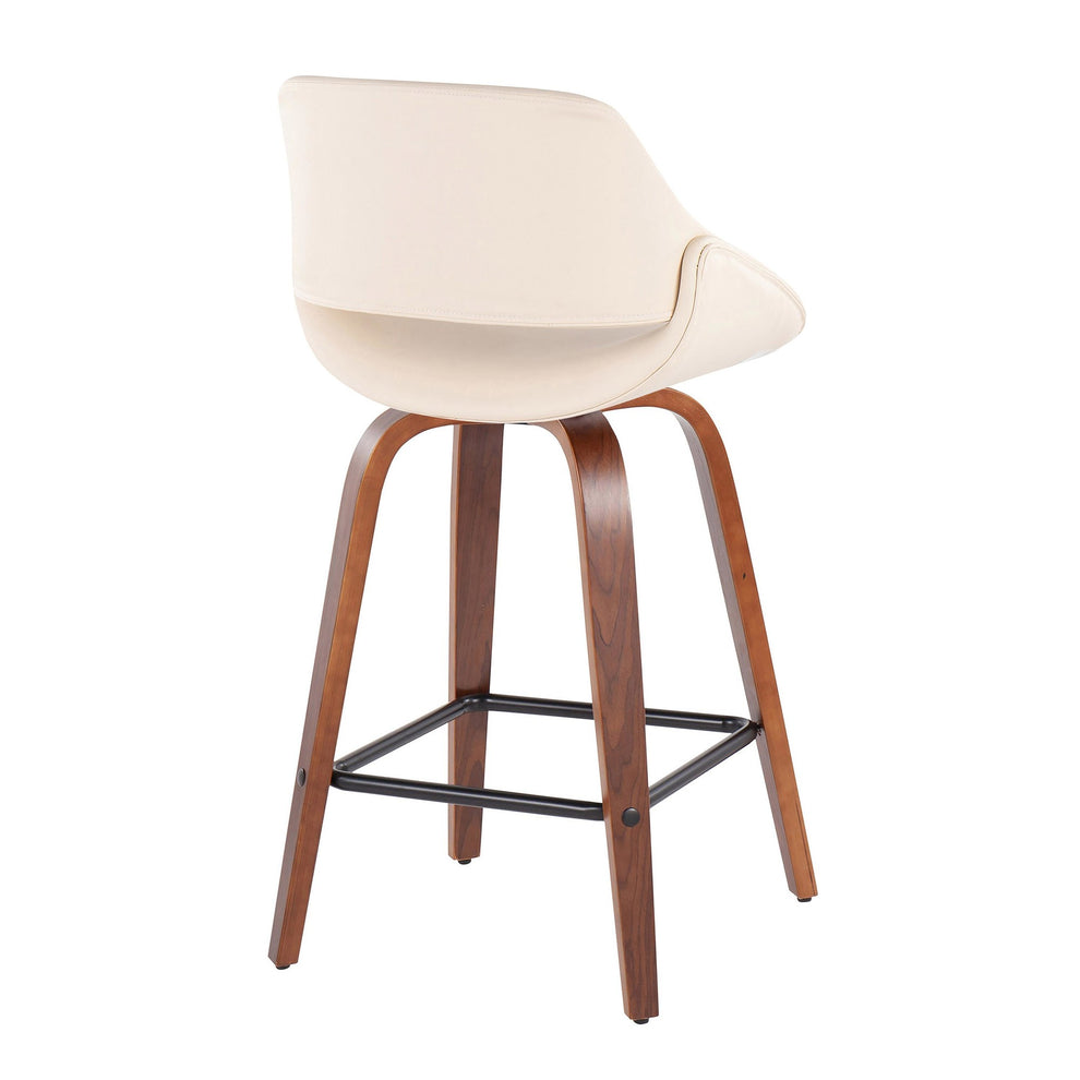 Fabrico Mid-Century Modern Fixed-Height Counter Stool in Walnut Wood with Square Black Footrest and Black Faux Leather By LumiSource - Set of 2 | Counter Stools | Modishstore - 13
