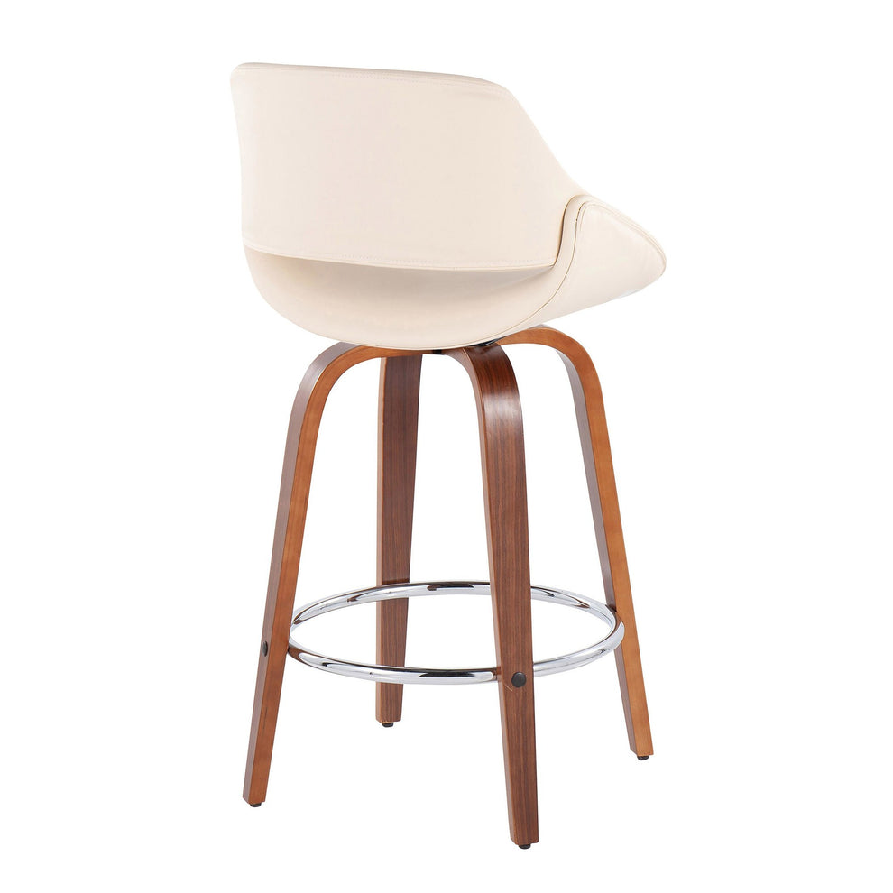 Fabrico Mid-Century Modern Fixed-Height Counter Stool in Walnut Wood with Round Chrome Footrest and Black Faux Leather By LumiSource - Set of 2 | Counter Stools | Modishstore - 13