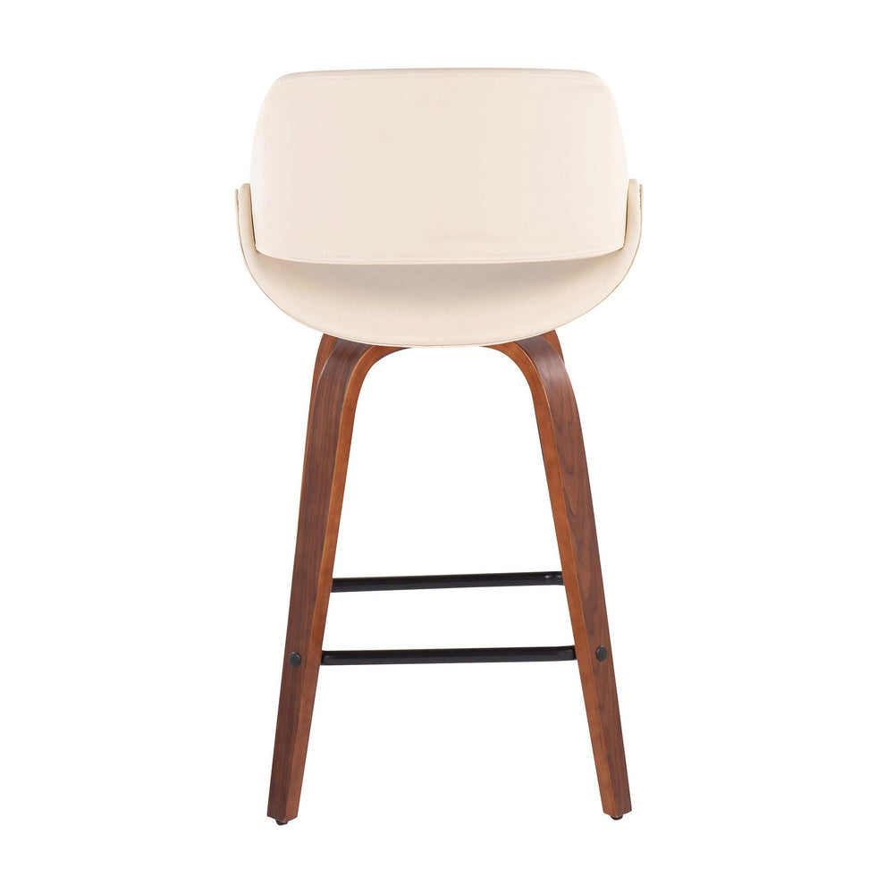 Fabrico Mid-Century Modern Fixed-Height Counter Stool in Walnut Wood with Square Black Footrest and Black Faux Leather By LumiSource - Set of 2 | Counter Stools | Modishstore - 14