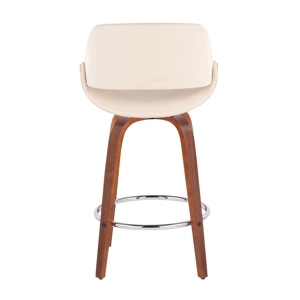 Fabrico Mid-Century Modern Fixed-Height Counter Stool in Walnut Wood with Round Chrome Footrest and Black Faux Leather By LumiSource - Set of 2 | Counter Stools | Modishstore - 14