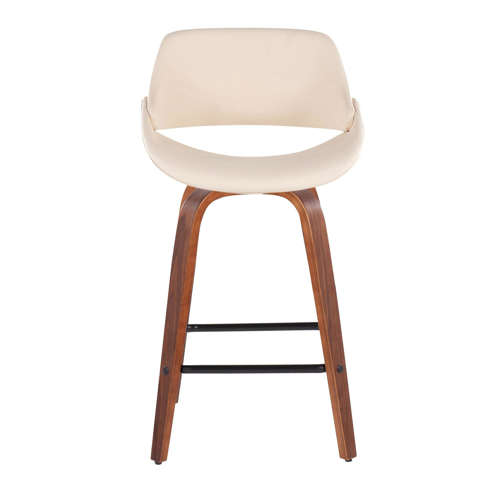 Fabrico Mid-Century Modern Fixed-Height Counter Stool in Walnut Wood with Square Black Footrest and Black Faux Leather By LumiSource - Set of 2 | Counter Stools | Modishstore - 9