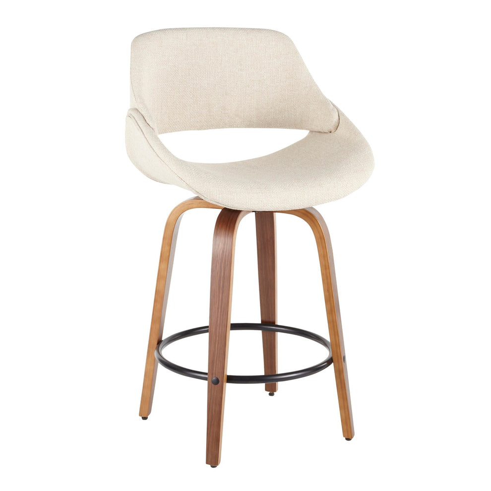 Fabrico Mid-Century Modern Counter Stool in Walnut and Blue Noise Fabric By LumiSource - Set of 2 | Counter Stools | Modishstore - 18