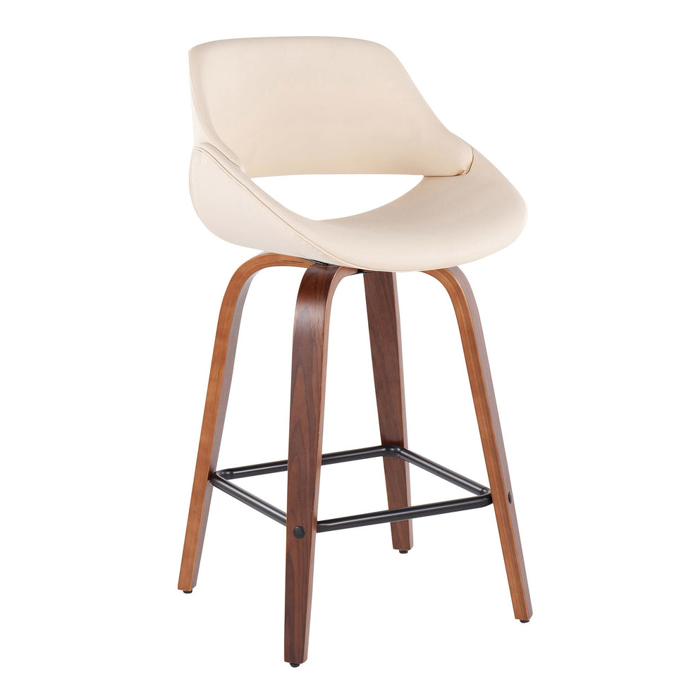 Fabrico Mid-Century Modern Fixed-Height Counter Stool in Walnut Wood with Square Black Footrest and Black Faux Leather By LumiSource - Set of 2 | Counter Stools | Modishstore - 11