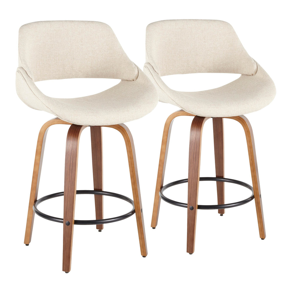 Fabrico Mid-Century Modern Counter Stool in Walnut and Blue Noise Fabric By LumiSource - Set of 2 | Counter Stools | Modishstore - 12