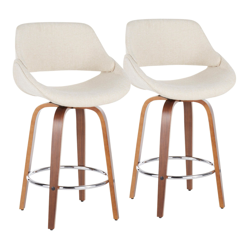Fabrico Mid-Century Modern Counter Stool in Walnut and Blue Noise Fabric By LumiSource - Set of 2 | Counter Stools | Modishstore - 12