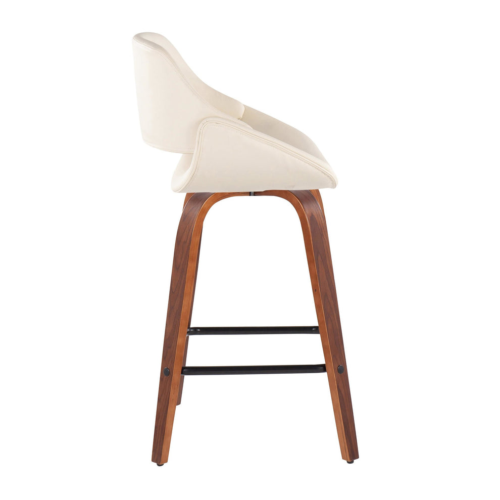 Fabrico Mid-Century Modern Fixed-Height Counter Stool in Walnut Wood with Square Black Footrest and Black Faux Leather By LumiSource - Set of 2 | Counter Stools | Modishstore - 12