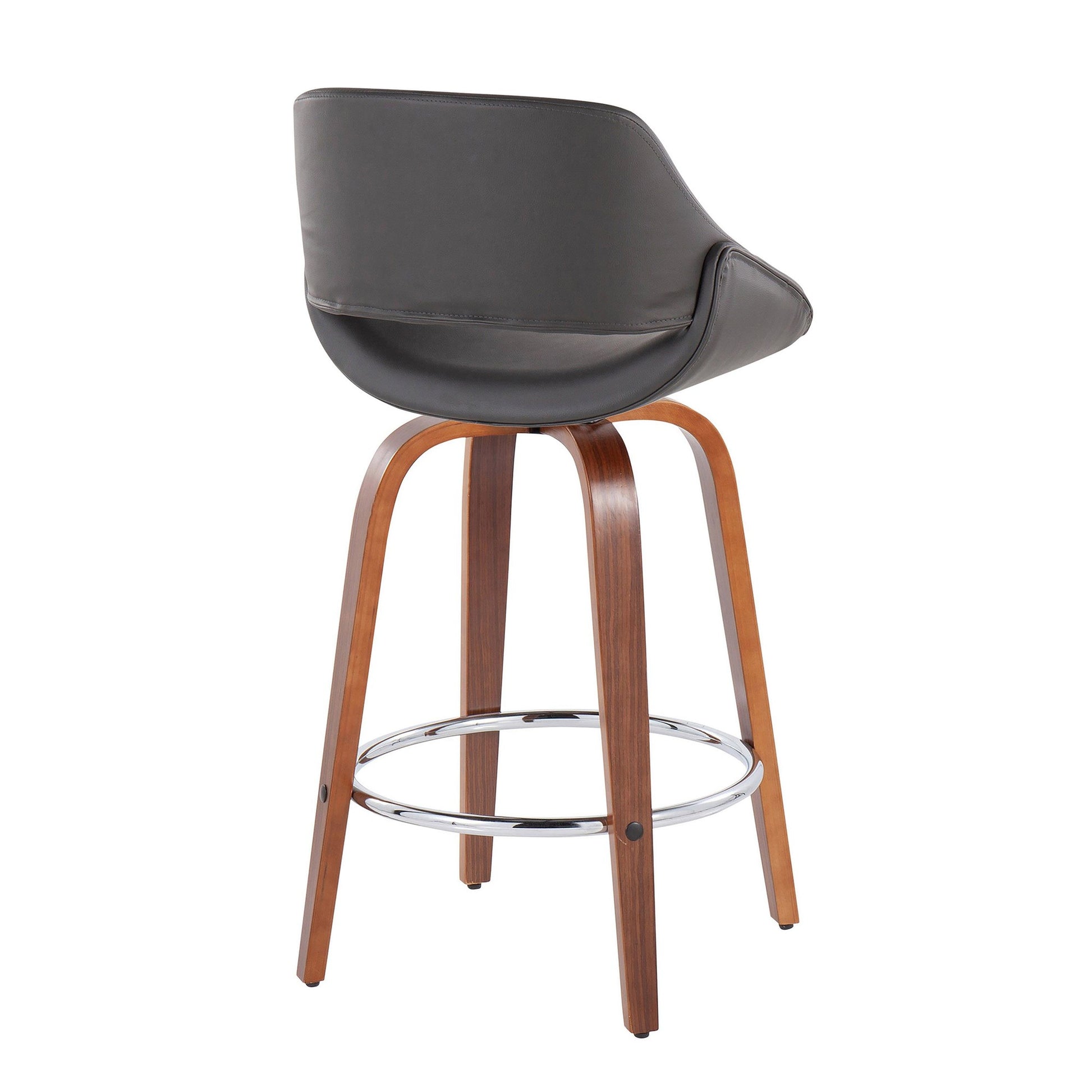 Fabrico Mid-Century Modern Fixed-Height Counter Stool in Walnut Wood with Round Chrome Footrest and Black Faux Leather By LumiSource - Set of 2 | Counter Stools | Modishstore - 20