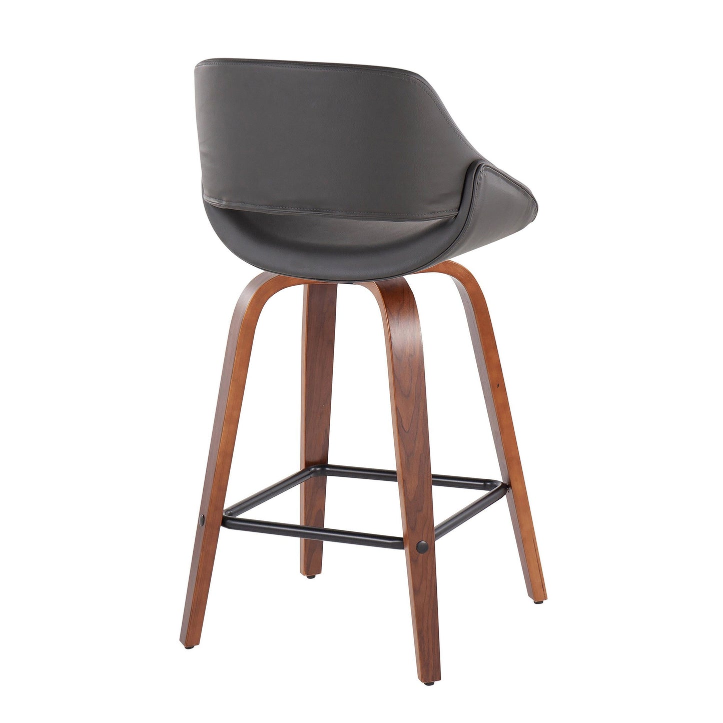 Fabrico Mid-Century Modern Fixed-Height Counter Stool in Walnut Wood with Square Black Footrest and Black Faux Leather By LumiSource - Set of 2 | Counter Stools | Modishstore - 20