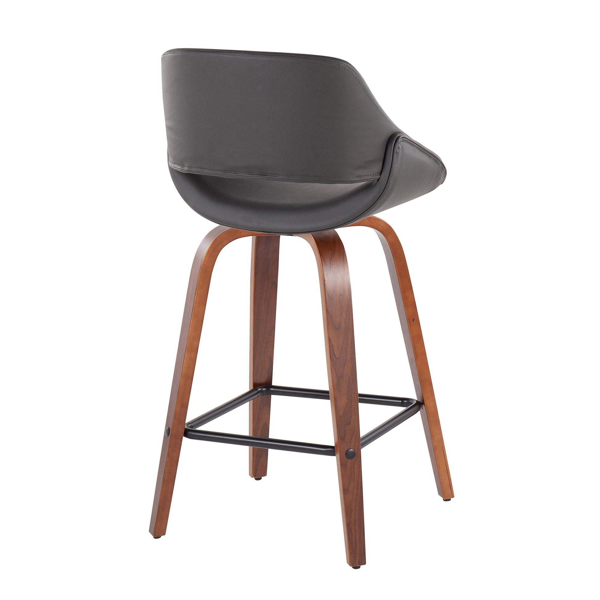 Fabrico Mid-Century Modern Fixed-Height Counter Stool in Walnut Wood with Square Black Footrest and Black Faux Leather By LumiSource - Set of 2 | Counter Stools | Modishstore - 20