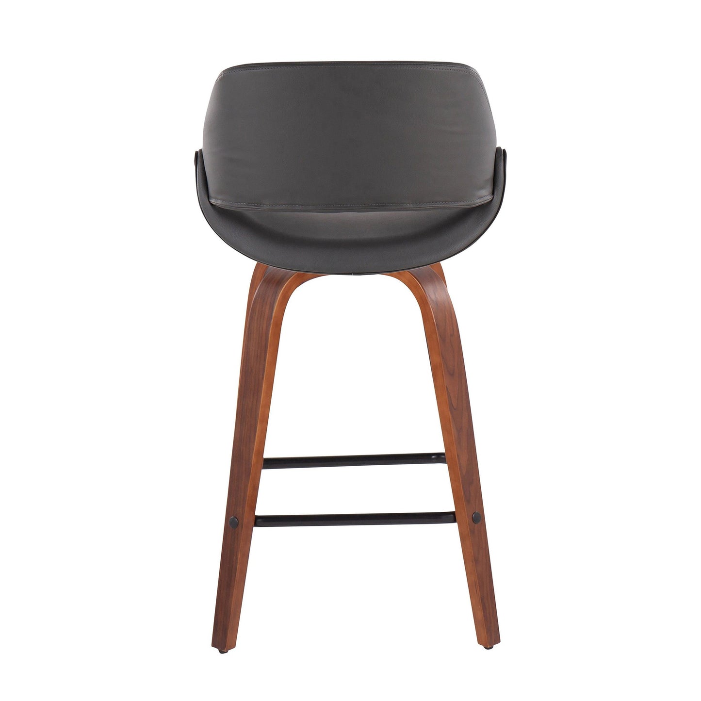 Fabrico Mid-Century Modern Fixed-Height Counter Stool in Walnut Wood with Square Black Footrest and Black Faux Leather By LumiSource - Set of 2 | Counter Stools | Modishstore - 21
