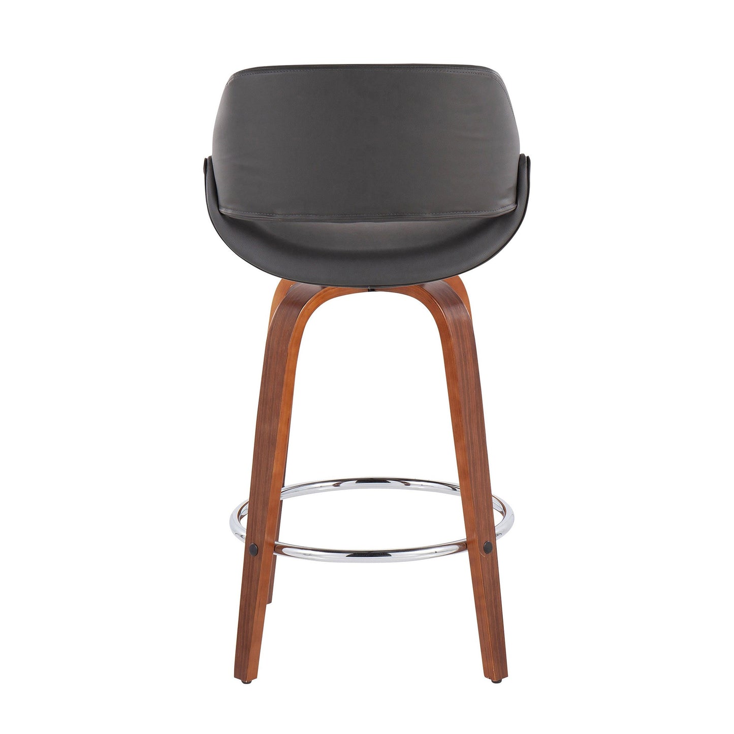 Fabrico Mid-Century Modern Fixed-Height Counter Stool in Walnut Wood with Round Chrome Footrest and Black Faux Leather By LumiSource - Set of 2 | Counter Stools | Modishstore - 21