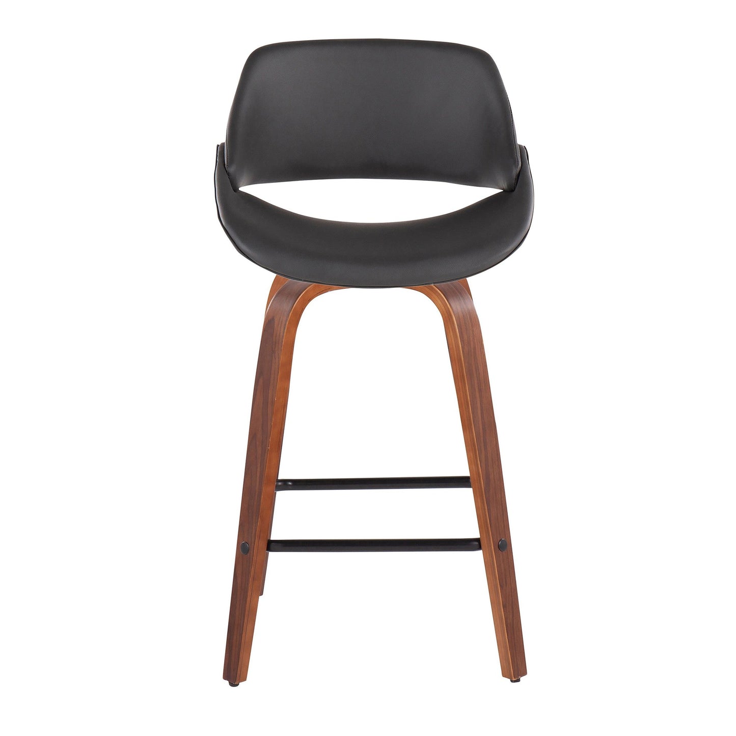Fabrico Mid-Century Modern Fixed-Height Counter Stool in Walnut Wood with Square Black Footrest and Black Faux Leather By LumiSource - Set of 2 | Counter Stools | Modishstore - 16