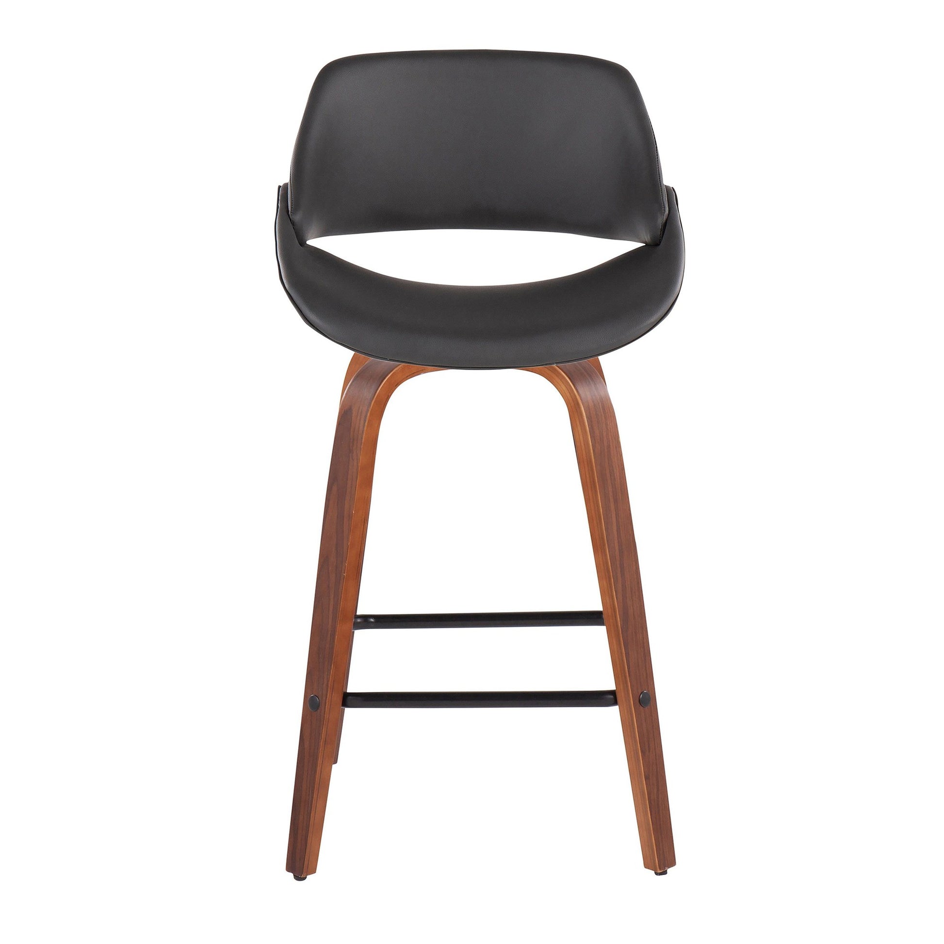 Fabrico Mid-Century Modern Fixed-Height Counter Stool in Walnut Wood with Square Black Footrest and Black Faux Leather By LumiSource - Set of 2 | Counter Stools | Modishstore - 16