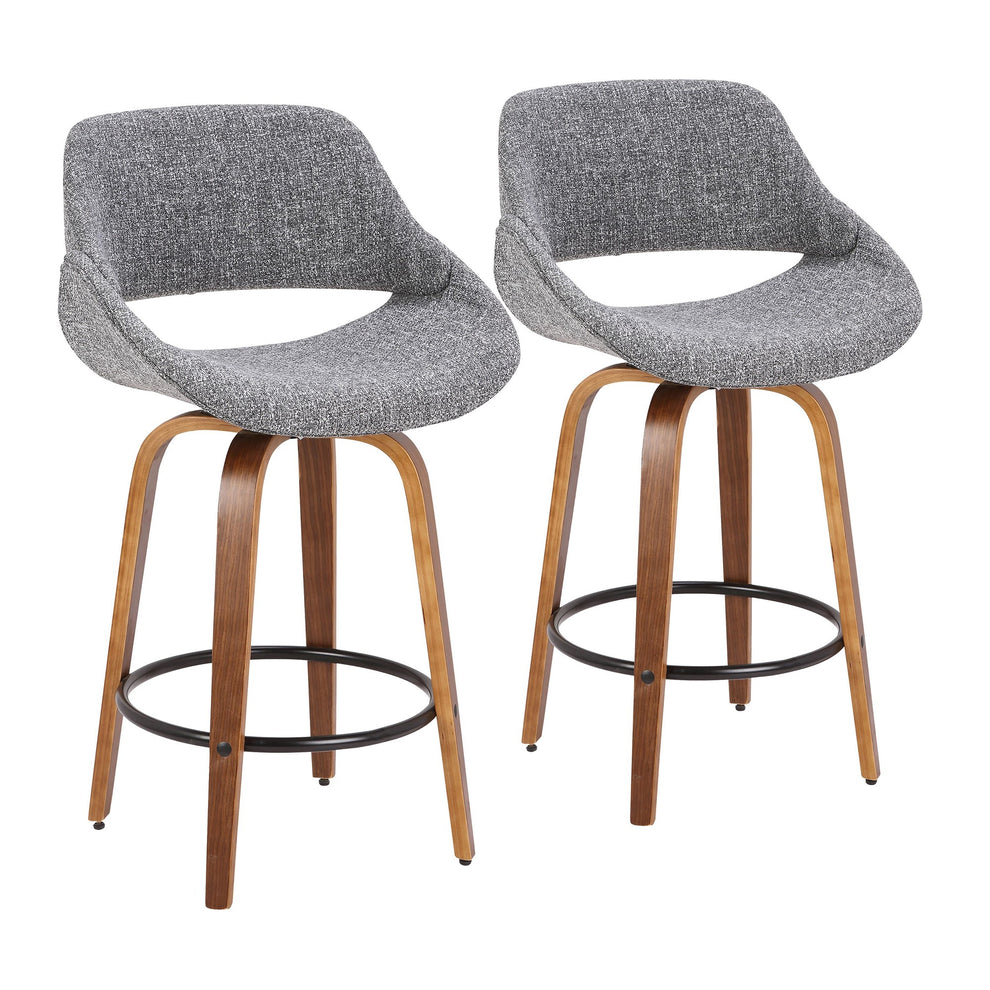 Fabrico Mid-Century Modern Counter Stool in Walnut and Blue Noise Fabric By LumiSource - Set of 2 | Counter Stools | Modishstore - 22