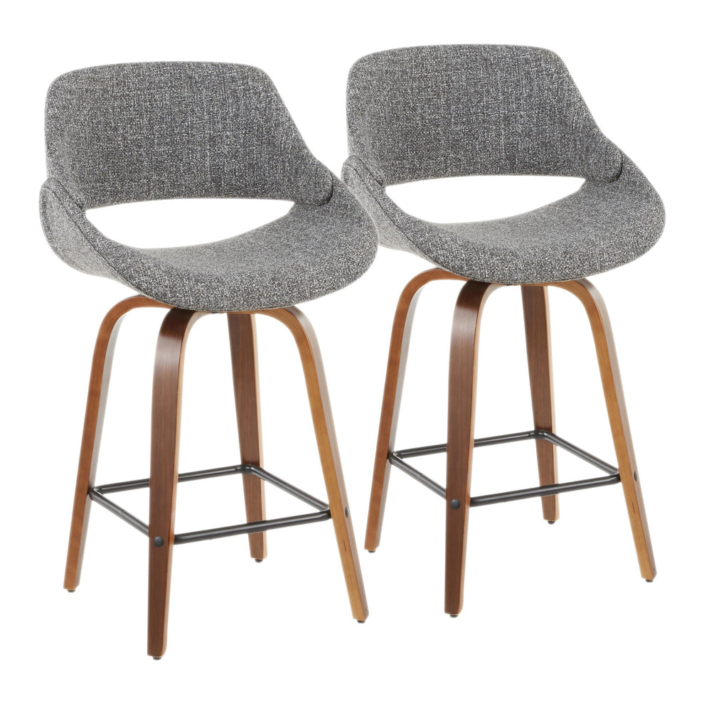 Fabrico Mid-Century Modern Counter Stool in Walnut and Blue Noise Fabric By LumiSource - Set of 2 | Counter Stools | Modishstore - 23