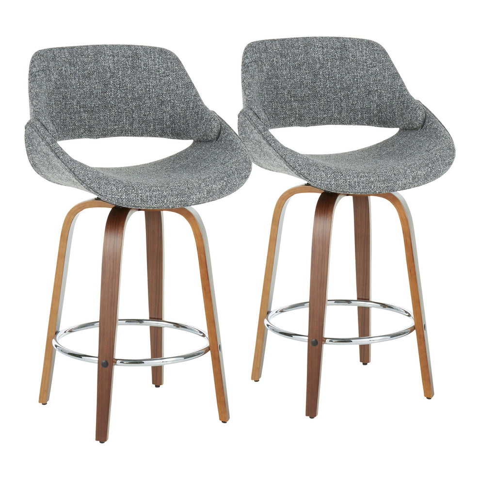 Fabrico Mid-Century Modern Counter Stool in Walnut and Blue Noise Fabric By LumiSource - Set of 2 | Counter Stools | Modishstore - 23