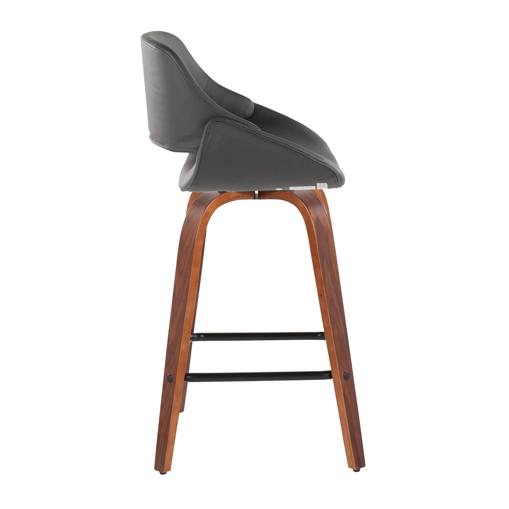 Fabrico Mid-Century Modern Fixed-Height Counter Stool in Walnut Wood with Square Black Footrest and Black Faux Leather By LumiSource - Set of 2 | Counter Stools | Modishstore - 19