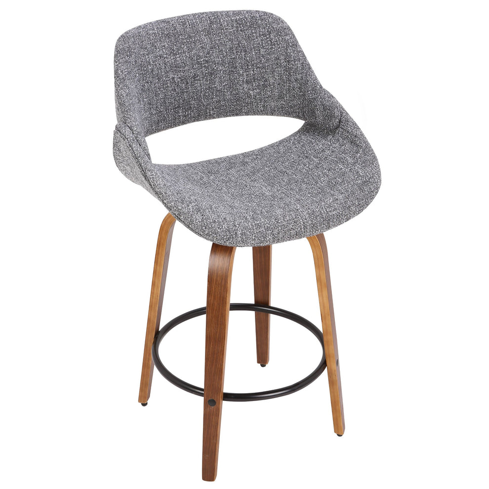 Fabrico Mid-Century Modern Counter Stool in Walnut and Blue Noise Fabric By LumiSource - Set of 2 | Counter Stools | Modishstore - 24