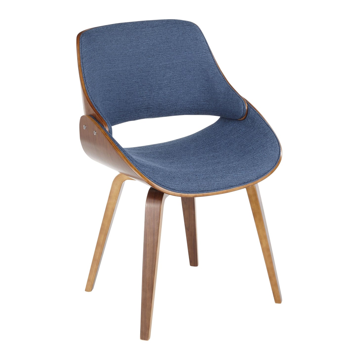 LumiSource Fabrizzi Chair Walnut Wood, Blue Fabric Fabric, Foam, Wood Cushioned Backrest And Seat Upholstered In Fabric Bentwood Seat Back | Dining Chairs | Modishstore - 7