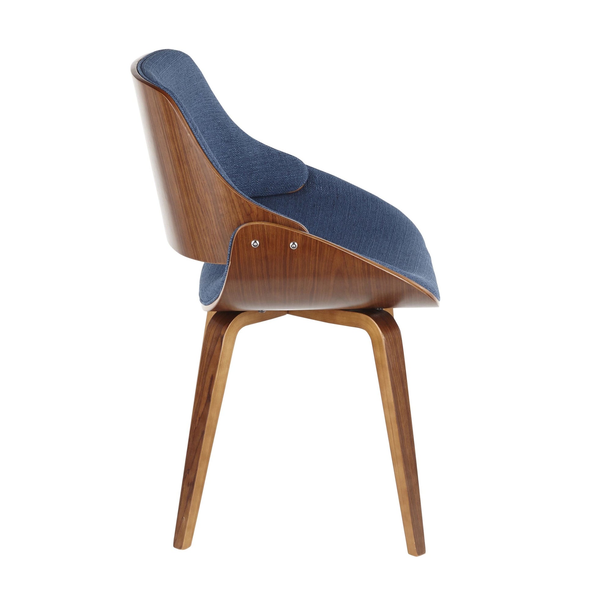 LumiSource Fabrizzi Chair Walnut Wood, Blue Fabric Fabric, Foam, Wood Cushioned Backrest And Seat Upholstered In Fabric Bentwood Seat Back | Dining Chairs | Modishstore - 6
