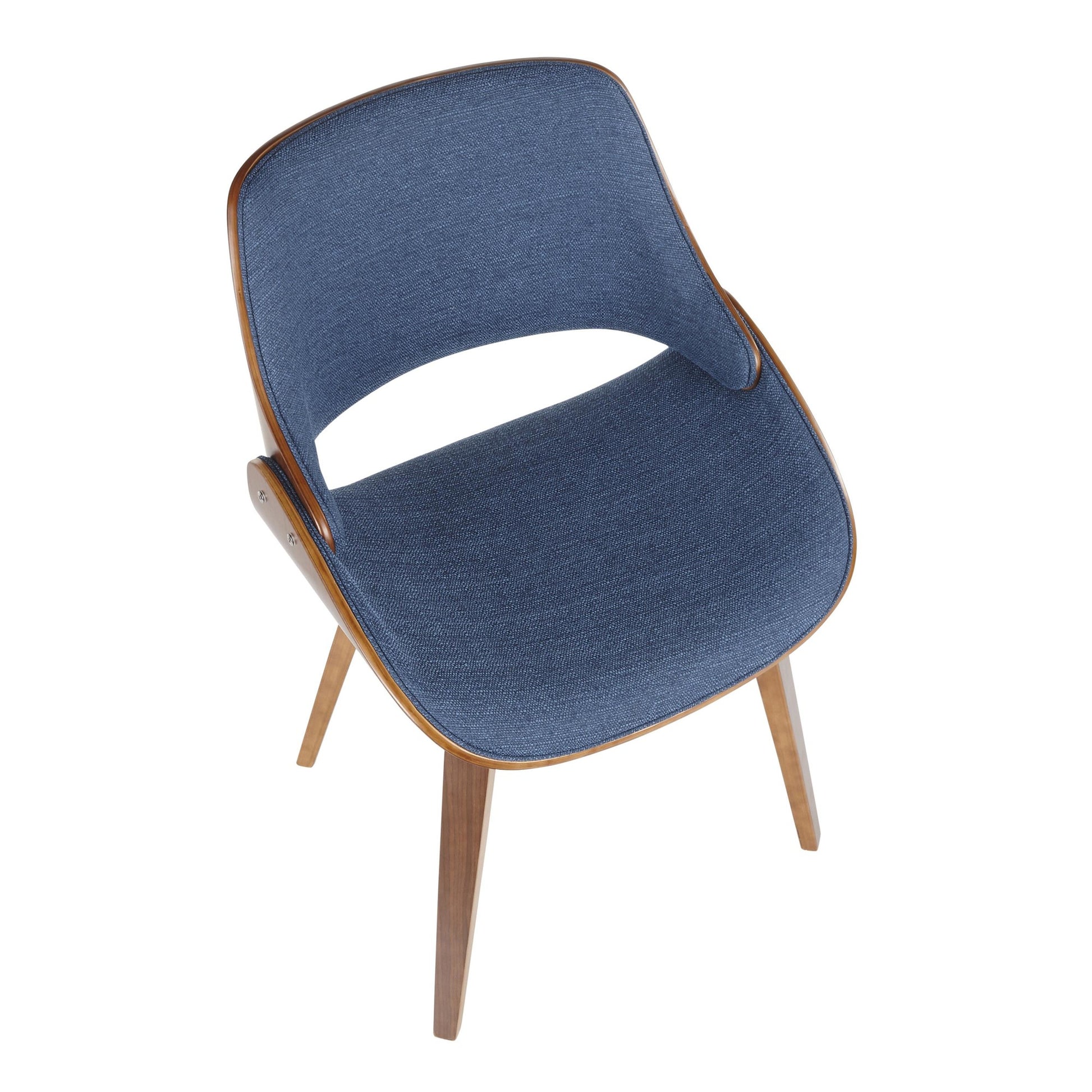 LumiSource Fabrizzi Chair Walnut Wood, Blue Fabric Fabric, Foam, Wood Cushioned Backrest And Seat Upholstered In Fabric Bentwood Seat Back | Dining Chairs | Modishstore - 2