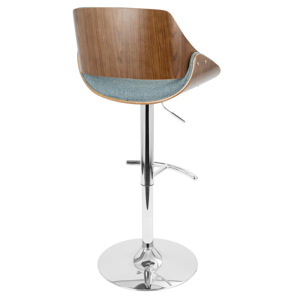Fabrizzi Mid-Century Modern Adjustable Barstool with Swivel in Walnut and Blue Fabric By LumiSource - Set of 2 | Bar Stools | Modishstore - 10