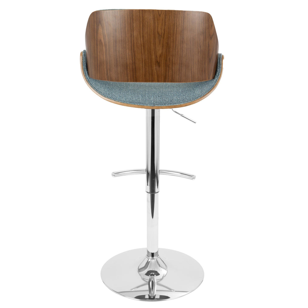 Fabrizzi Mid-Century Modern Adjustable Barstool with Swivel in Walnut and Blue Fabric By LumiSource - Set of 2 | Bar Stools | Modishstore - 3