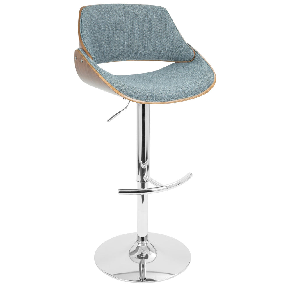 Fabrizzi Mid-Century Modern Adjustable Barstool with Swivel in Walnut and Blue Fabric By LumiSource - Set of 2 | Bar Stools | Modishstore - 8