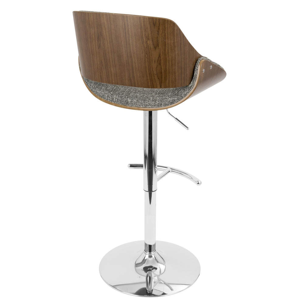 Fabrizzi Mid-Century Modern Adjustable Barstool with Swivel in Walnut and Blue Fabric By LumiSource - Set of 2 | Bar Stools | Modishstore - 21
