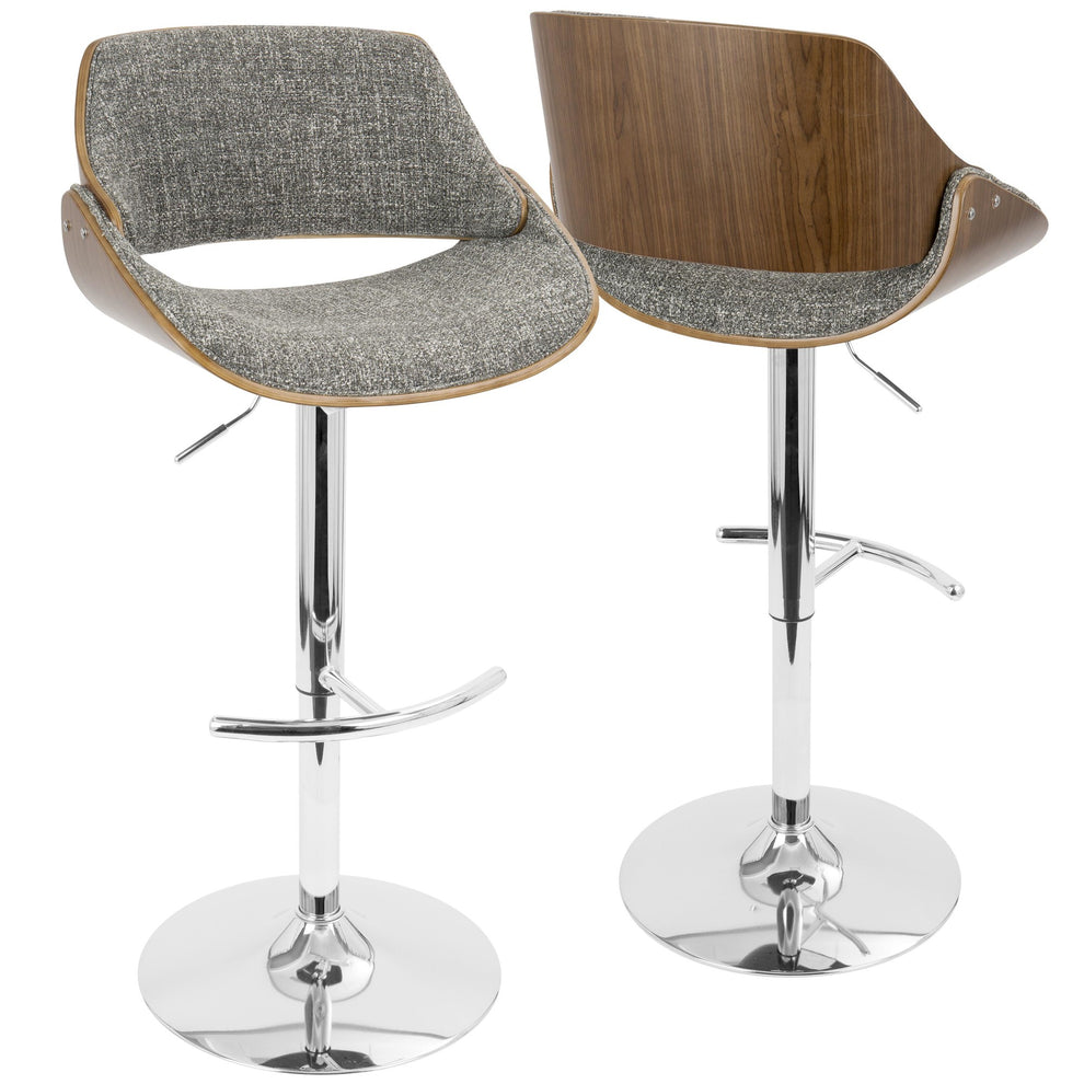 Fabrizzi Mid-Century Modern Adjustable Barstool with Swivel in Walnut and Blue Fabric By LumiSource - Set of 2 | Bar Stools | Modishstore - 18