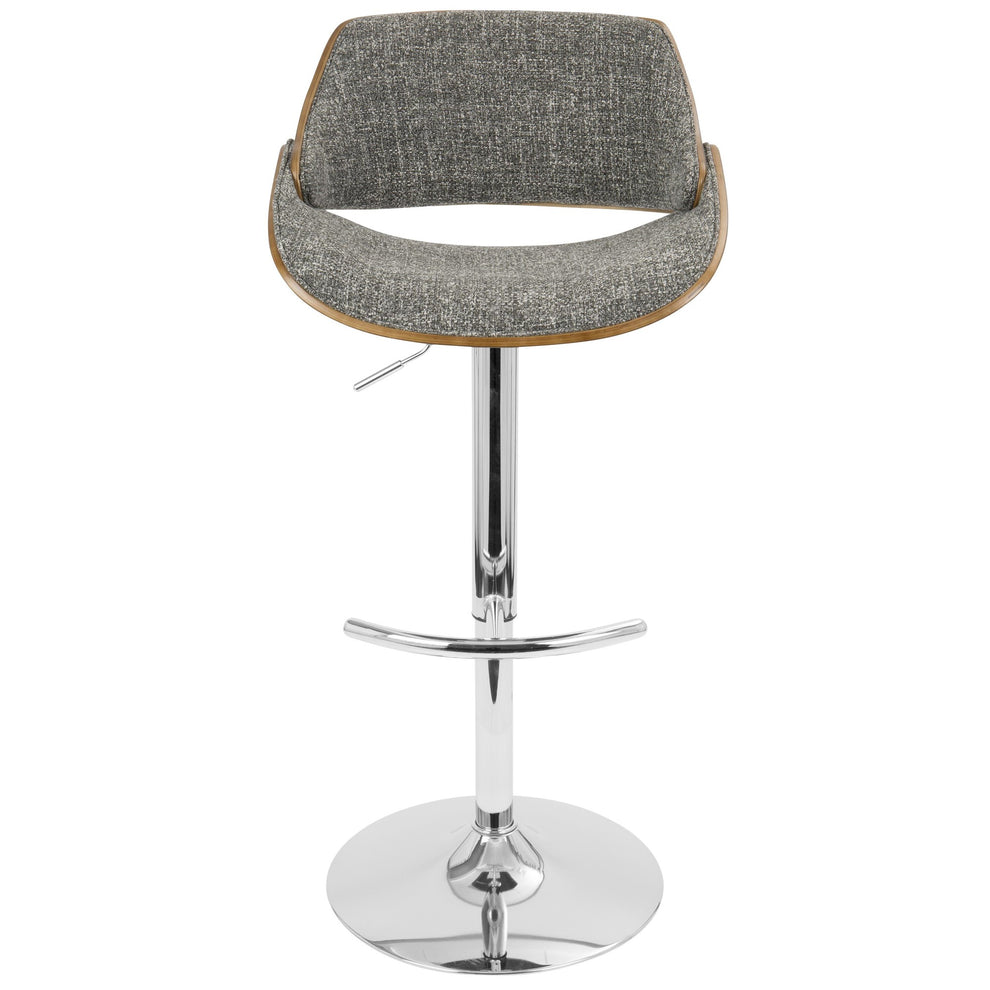 Fabrizzi Mid-Century Modern Adjustable Barstool with Swivel in Walnut and Blue Fabric By LumiSource - Set of 2 | Bar Stools | Modishstore - 13