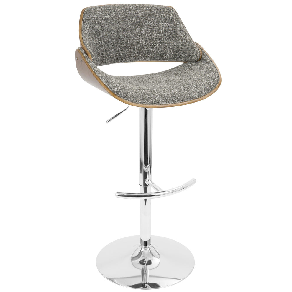 Fabrizzi Mid-Century Modern Adjustable Barstool with Swivel in Walnut and Blue Fabric By LumiSource - Set of 2 | Bar Stools | Modishstore - 19