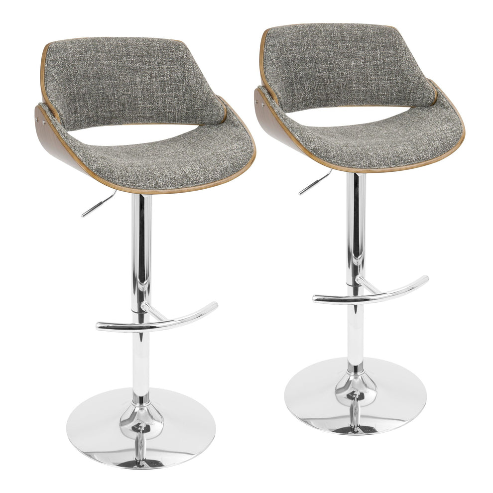 Fabrizzi Mid-Century Modern Adjustable Barstool with Swivel in Walnut and Blue Fabric By LumiSource - Set of 2 | Bar Stools | Modishstore - 11