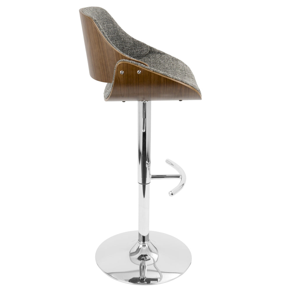 Fabrizzi Mid-Century Modern Adjustable Barstool with Swivel in Walnut and Blue Fabric By LumiSource - Set of 2 | Bar Stools | Modishstore - 20