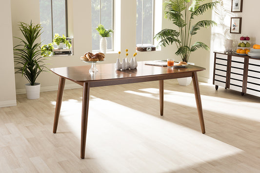 Baxton Studio Flora Mid-Century Modern "Oak" Medium Brown Finishing Wood Dining Table | Modishstore | Dining Tables