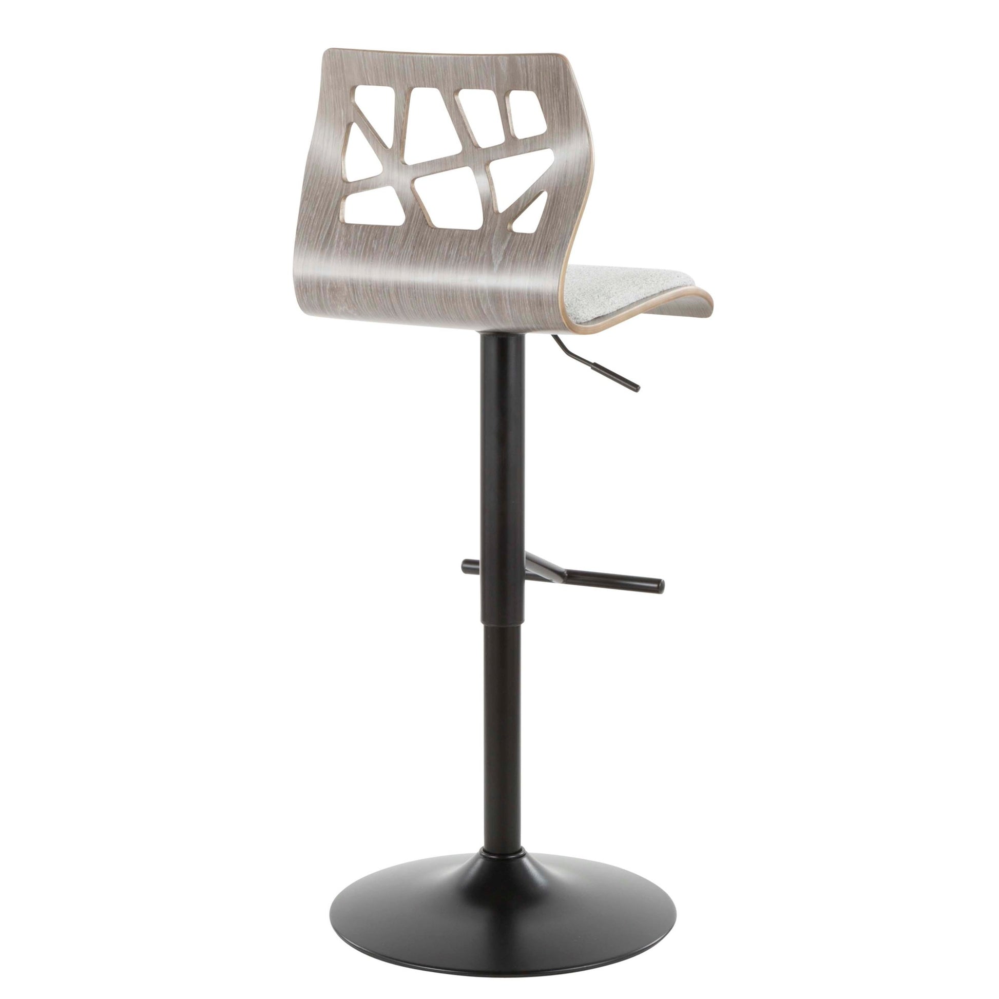 Folia Mid-Century Modern Adjustable Barstool with Swivel in Black Metal, Light Grey Wood and Light Grey Fabric By LumiSource - Set of 2 | Bar Stools | Modishstore - 10