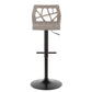 Folia Mid-Century Modern Adjustable Barstool with Swivel in Black Metal, Light Grey Wood and Light Grey Fabric By LumiSource - Set of 2 | Bar Stools | Modishstore - 3