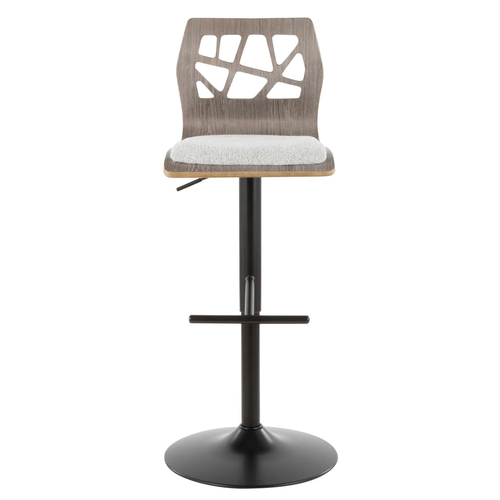 Folia Mid-Century Modern Adjustable Barstool with Swivel in Black Metal, Light Grey Wood and Light Grey Fabric By LumiSource - Set of 2 | Bar Stools | Modishstore - 4