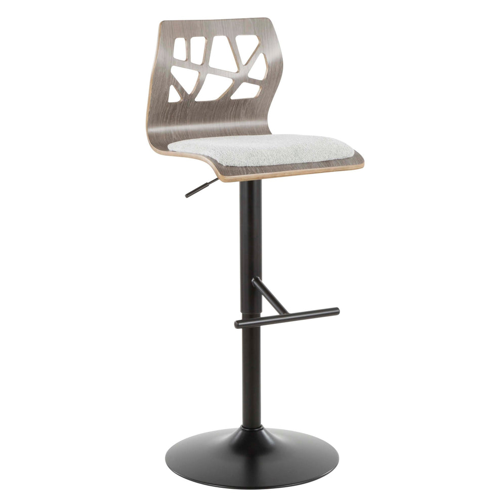 Folia Mid-Century Modern Adjustable Barstool with Swivel in Black Metal, Light Grey Wood and Light Grey Fabric By LumiSource - Set of 2 | Bar Stools | Modishstore - 8
