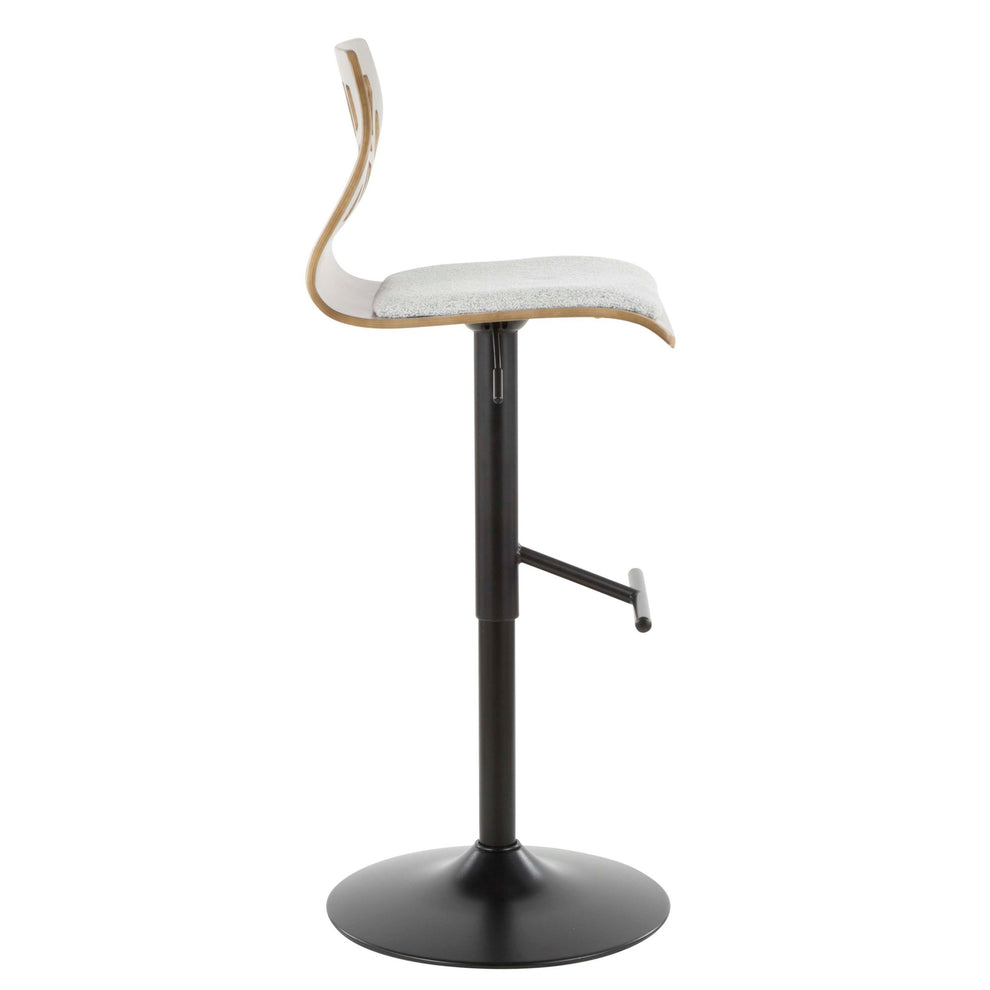Folia Mid-Century Modern Adjustable Barstool with Swivel in Black Metal, Light Grey Wood and Light Grey Fabric By LumiSource - Set of 2 | Bar Stools | Modishstore - 9