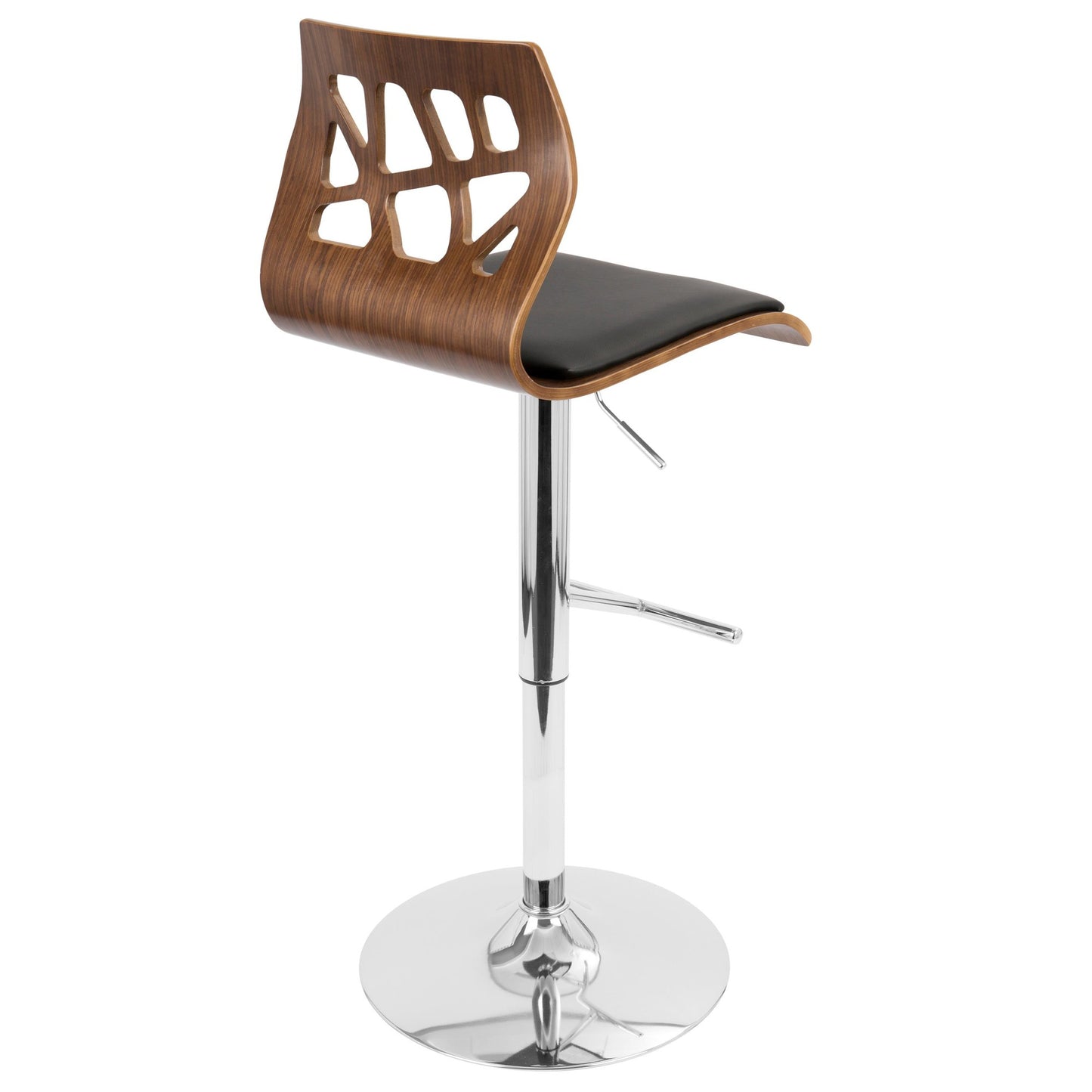 Folia Mid-Century Modern Adjustable Barstool with Swivel in Chrome, Walnut Wood and Black Faux Leather By LumiSource - Set of 2 | Bar Stools | Modishstore - 11