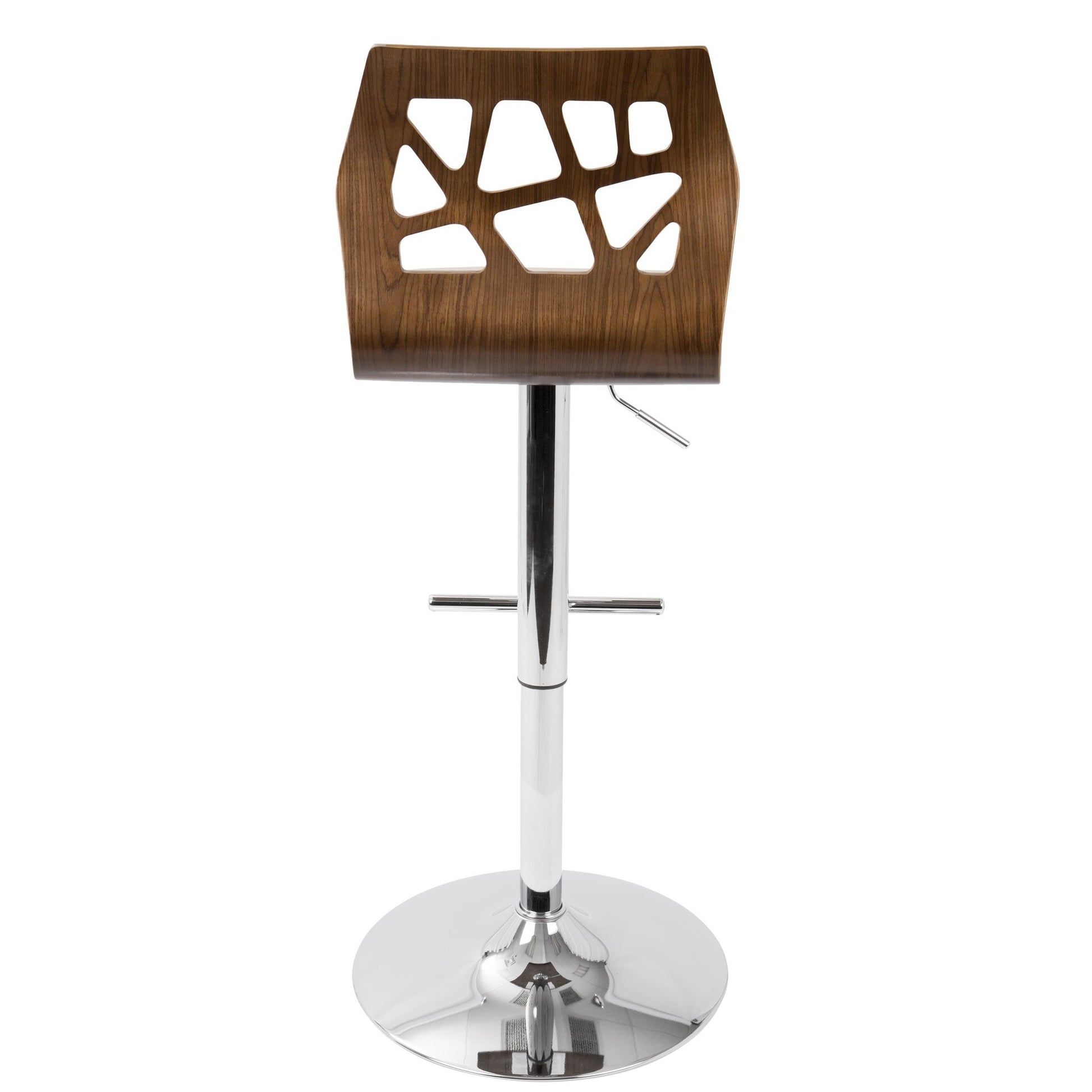 Folia Mid-Century Modern Adjustable Barstool with Swivel in Walnut and Cream Faux Leather By LumiSource - Set of 2 | Bar Stools | Modishstore - 3