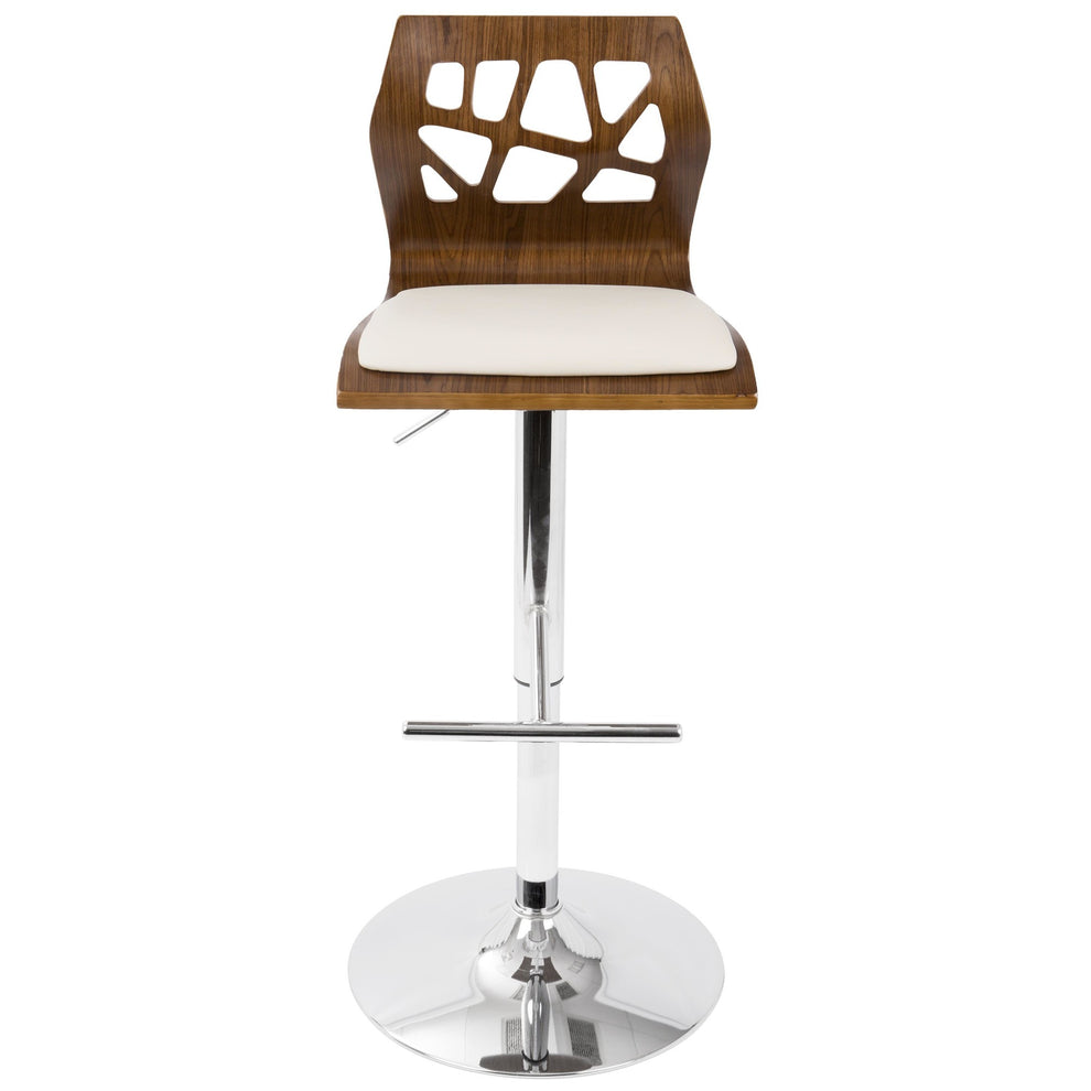 Folia Mid-Century Modern Adjustable Barstool with Swivel in Walnut and Cream Faux Leather By LumiSource - Set of 2 | Bar Stools | Modishstore - 4