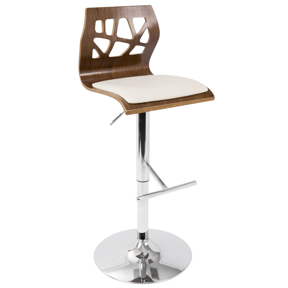 Folia Mid-Century Modern Adjustable Barstool with Swivel in Walnut and Cream Faux Leather By LumiSource - Set of 2 | Bar Stools | Modishstore - 7
