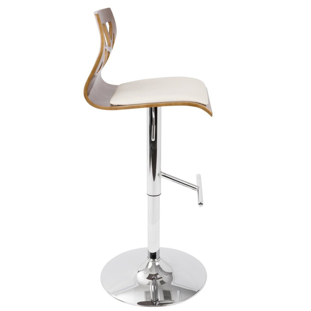 Folia Mid-Century Modern Adjustable Barstool with Swivel in Walnut and Cream Faux Leather By LumiSource - Set of 2 | Bar Stools | Modishstore - 8